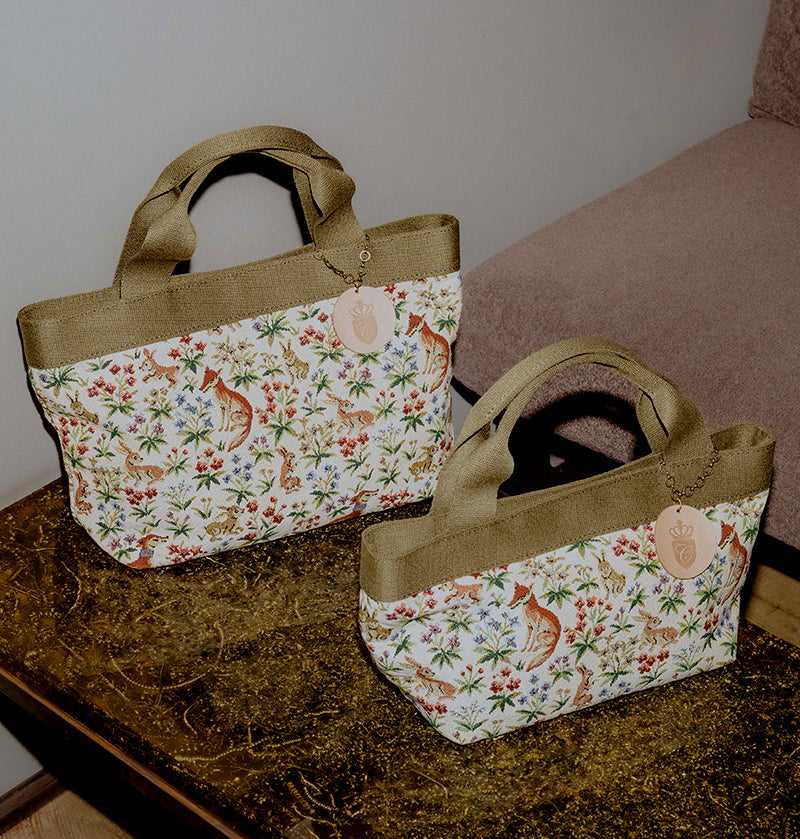 Topキツネとウサギのゴブラン織りバッグ